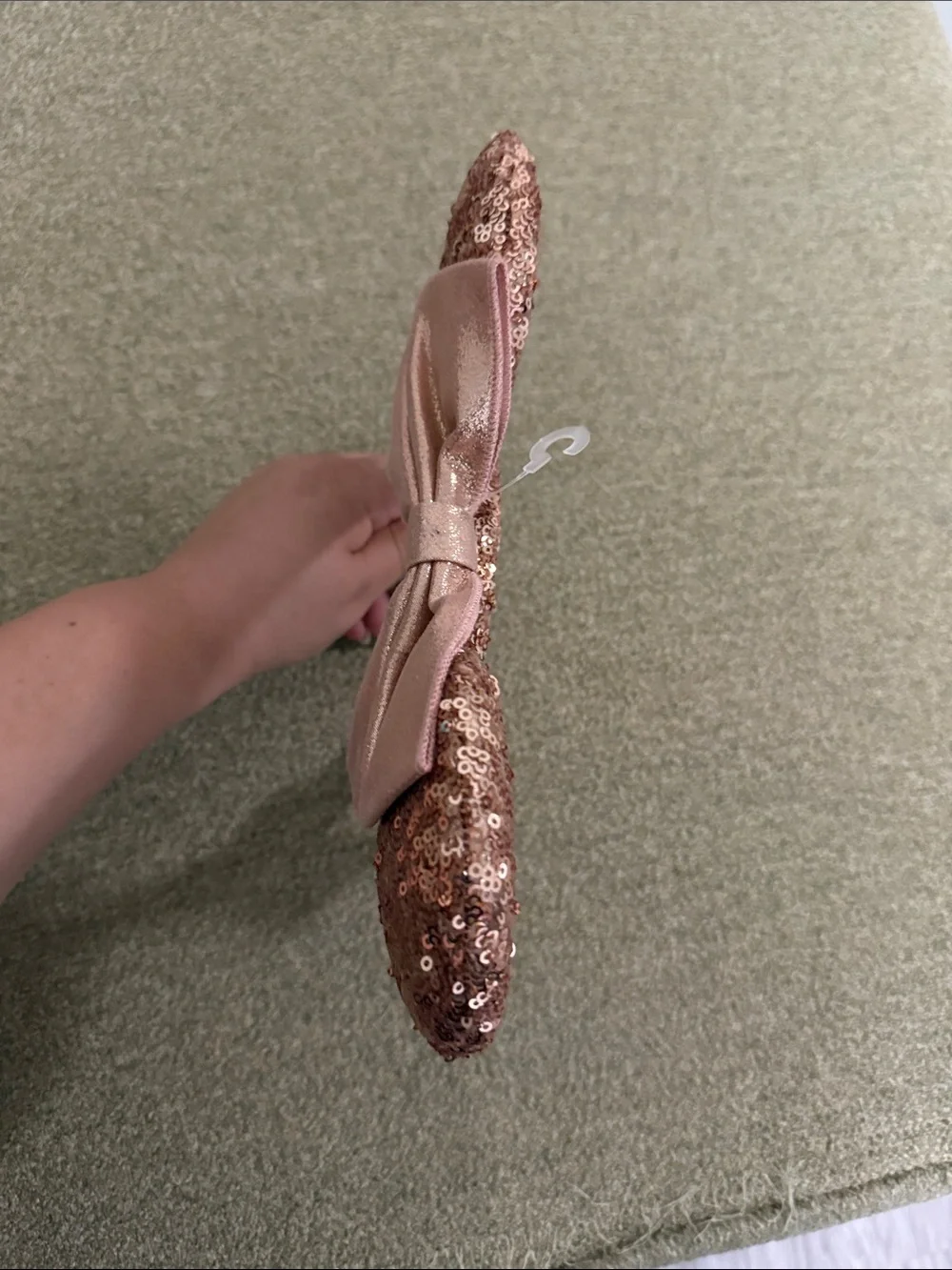 Disney Rose Gold Sequin Minnie Headband with Metallic Bow